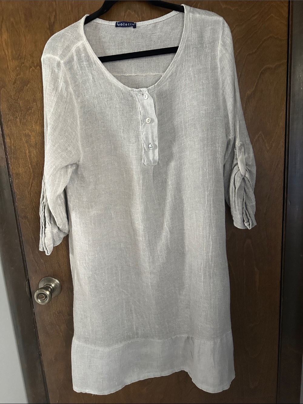 Colette Malouf Light Gray Linen Henley Tunic